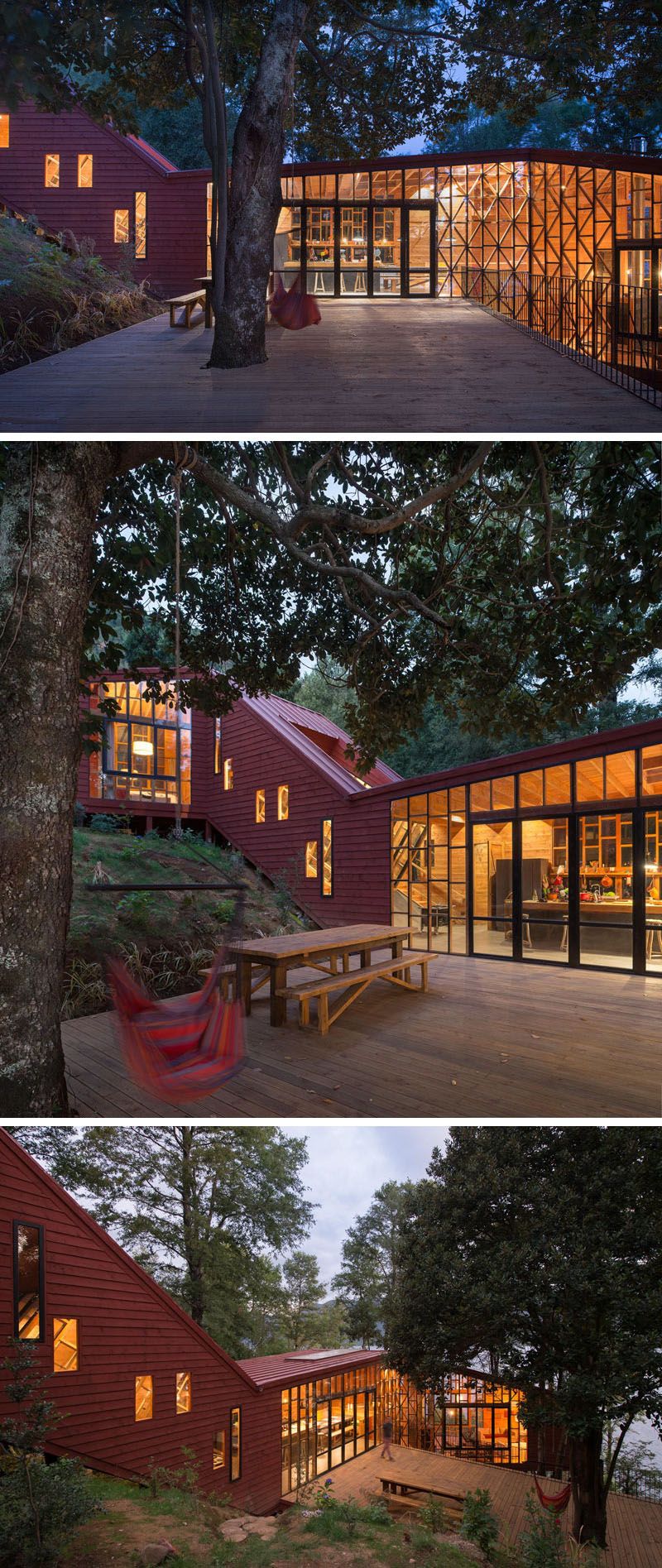 This House Is Designed With Various Levels Cascading Down A Forested Hillside