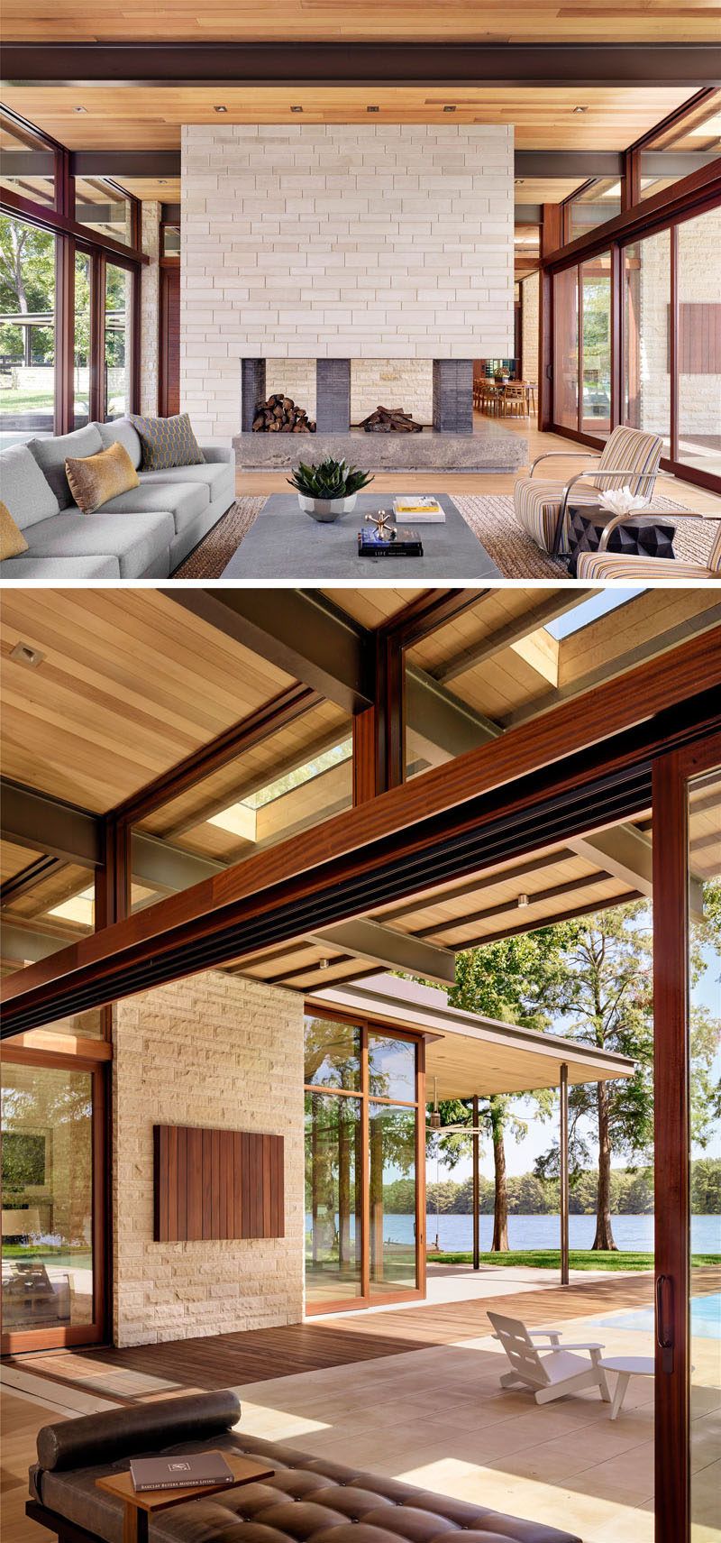 Texas Lakeside House Has An Exterior Of Wood, Limestone, And Glass