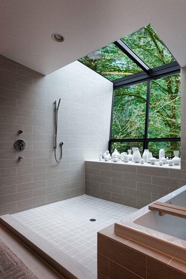 Contemporary bath and shower with an amazing view of the outdoors in this home located in Portland, Oregon [900x1350]