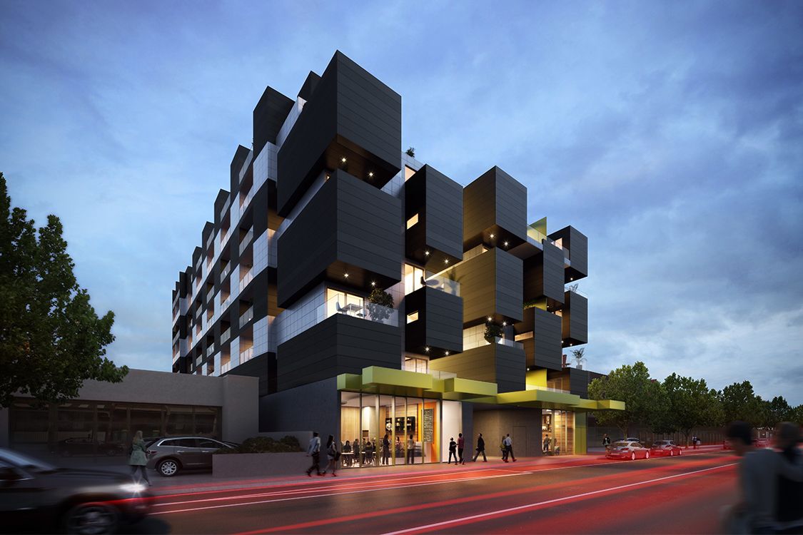 KUD Architects designed a multi-residential building with extended bold-bulge balconies